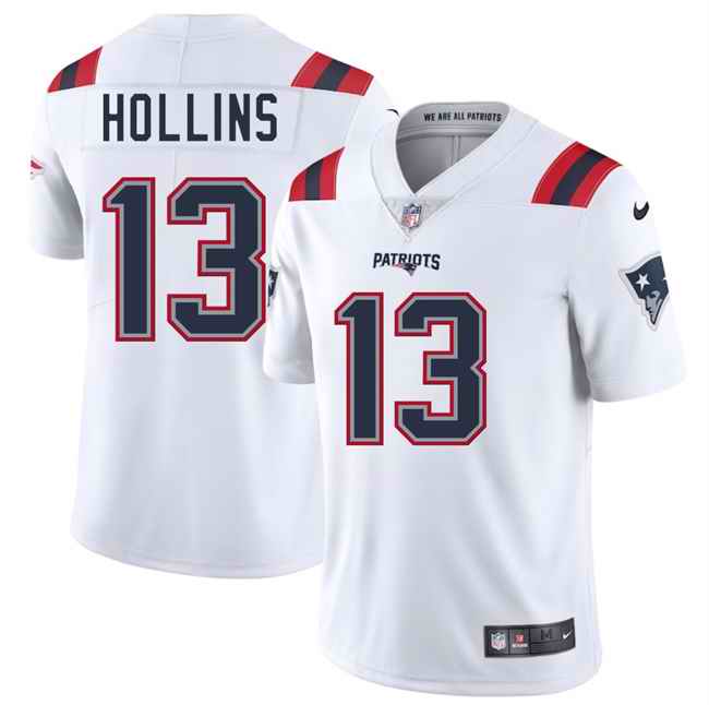 Men's New England Patriots #13 Mack Hollins White 2025 Vapor Limited Stitched Football Jersey